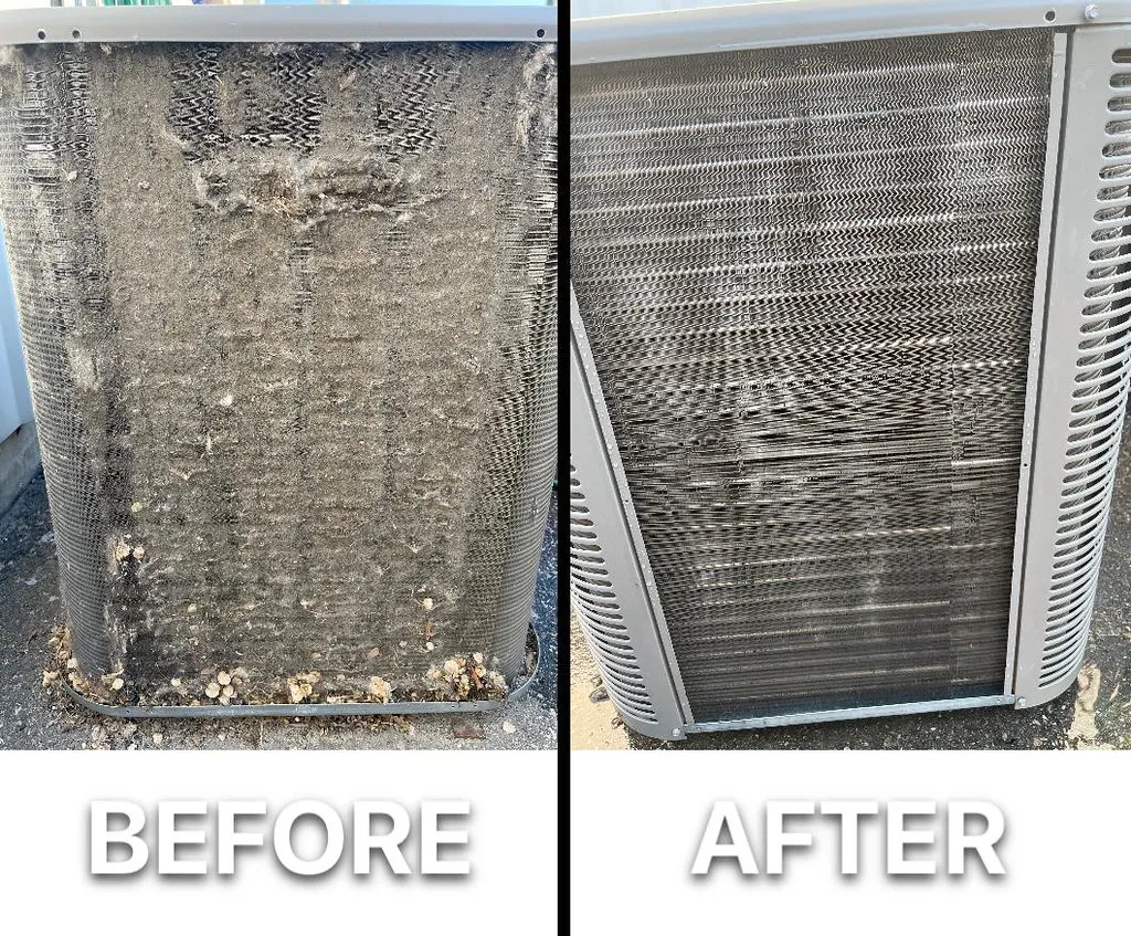A close-up of an air conditioner's finned condenser coil A close-up of an air conditioner's finned condenser coil